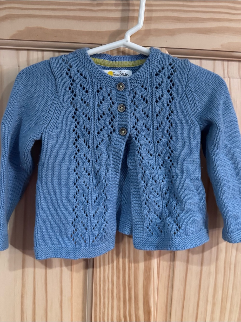 Baby Boden Blue Knit Button Cardigan Sweater Eyelets 6-12 months